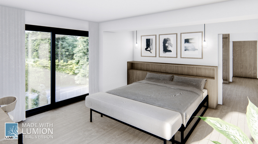 Wizualizacja wnętrza - salon z panoramicznymi oknami